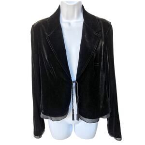 The Limited Black Velvet Jacket with Beaded Rope Closure and Mesh Trim size M